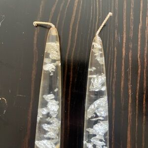 vintage lucite candlesticks 10" Clear With Silver Flakes